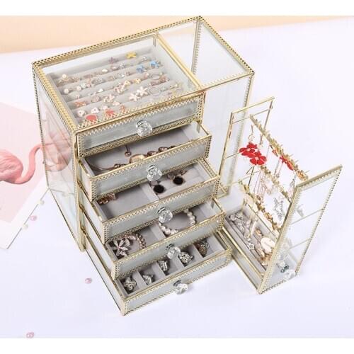 European High-end Jewelry Dustproof Storage Box Large Capacity Glass Finishing Necklace Rack Drawer Type Jewelry Rack