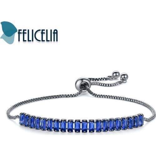 Felicelia Fashion Women Tennis Bracelet Black Clear Green Blue Cubic Zirconia CZ Bracelet Adjustable Slider Box Chain Jewelry