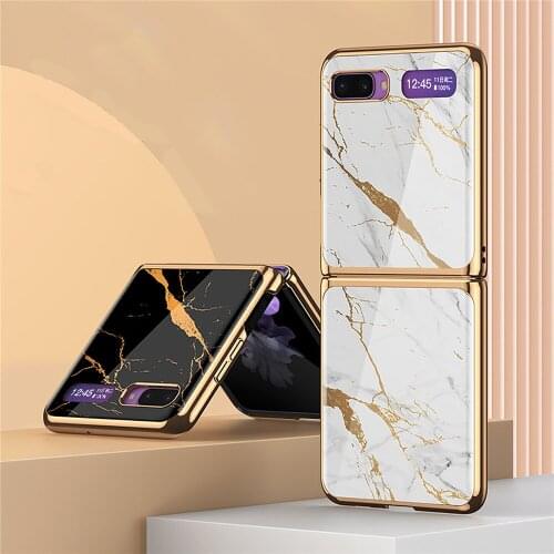 For Samsung Galaxy Z Flip Tempered Glass Phone Case Shell Ultra-thin Fashion Electroplated PC Back Cover Protection