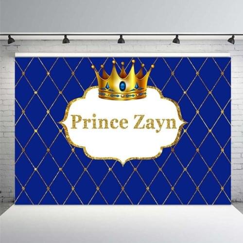 Royal Blue Gold Crown Prince Baby Shower Backdrop Boys Birthday Party Photography Background Photo Studio Banners