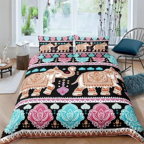 Hot Sell Queen Size Twin Double Bedding Set Mandala Colorful God Ganesha King Duvet Cover Sets Pillowcase Indian Elephant Symbol