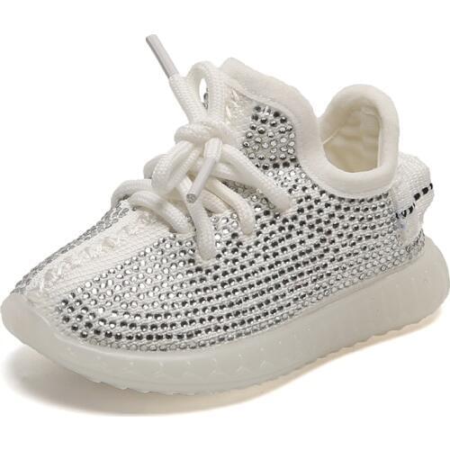 Sequines Studs Rhinestone Children Girls Shoes Baby Boys Sneakers Flattie Casual Kids Student Shoe Fashion Air Mesh Tenis Sports