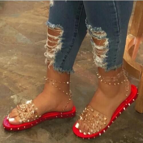 Summer Women Jelly Rivet Flats Heel Platform Peep Toe Slides Fashion Casual Outdoor Beach Ladies Sandals Shoes Zapatos De Mujer