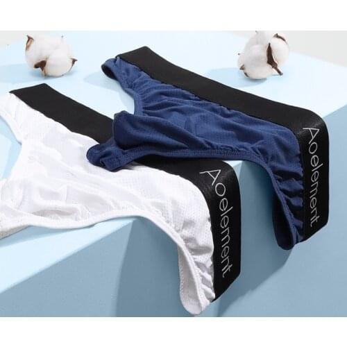 Mens low-waist U-convex elastic tight fit sexy T panties slippery buttocks ice silk sexy thong breathable cool T pants sports