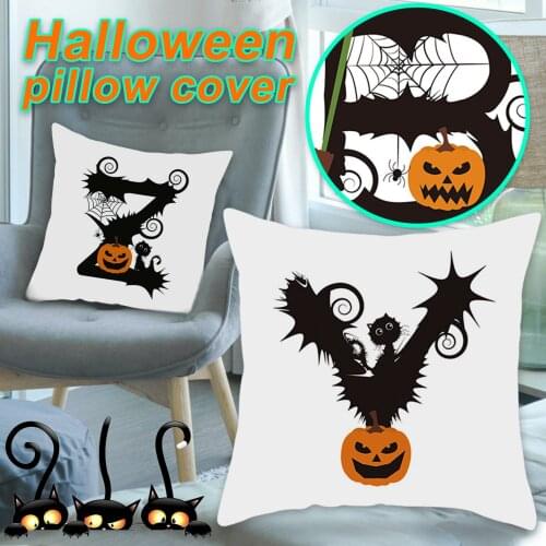 Funny Pumpkin Halloween Pillow Case Tricky Haunted House Soft Plush Cushion Cover Ghost Festival Home Decor Accessories 25