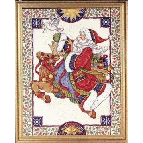 Santa on Reindeer Cross Stitch Kits Top Quality Embroidery Needlework Sewing Kit 14CT Unprinted DIY Handmade Art Home Decor
