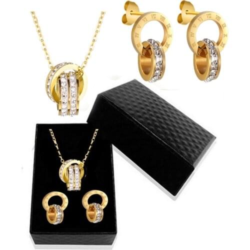 Wholesale prices Roman Numeral Necklace Earring Bracelet Set For Women 316L Stainless Steel Wedding Jewelry Set Gift Box