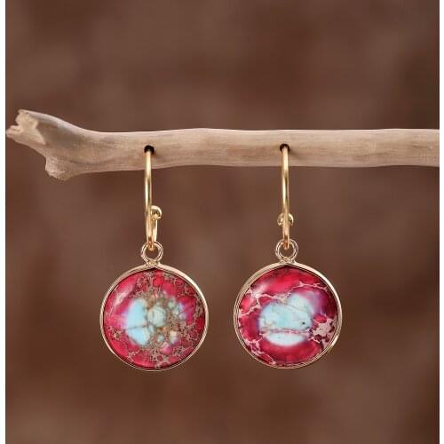Newest Round Natural Stone Earrings Cute Circle Drop Hoop Earrings for Women Jewelry