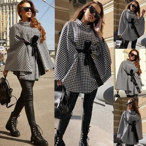 Autumn Fashion Women Coat Plaid Loose Women Shirt Top Casual Long Style Trench Capes Ponchos Streetwear