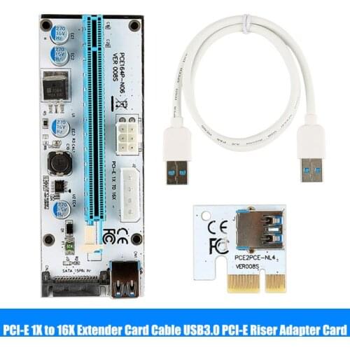 Covyiv Gpu Pcie Pci-E Riser 008S Card Pci E X16 Pci Express 3in1 Molex 6Pin Naar Sata 1X 16X USB3.0 Extender Led Mijnbouw In Voo
