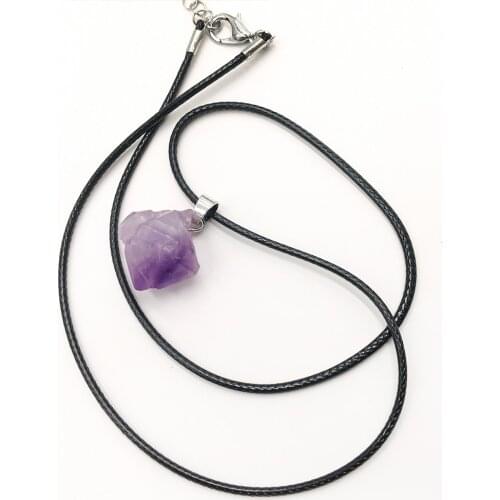 Natural stone amethyst pendant ore crystal irregular charms Lavender Semi-precious jewelry quartz necklace
