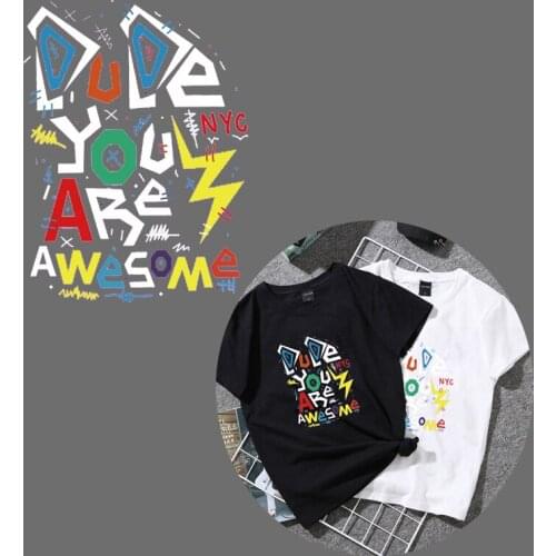Iron on Awesome Patches for Clothing DIY T-shirt Heat Transfer Vinyl Washable Stickers Letter Patch Appliques on Clothes Press