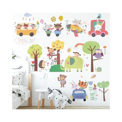 Removable Wall Stickers Animal Fun Cartoon Lovely Room Wall Decoration Sticker Forest Baby Room Wallpaper Kids Room Decor Mural