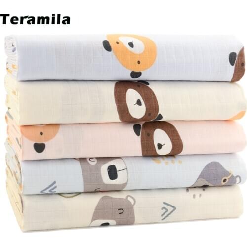 Teramila Double Layer Soft Skin-Friendly Gauze Fabrics Plaid Pajamas Print Cotton Cloth for Sewing Baby Apparel Quilt Per Yards