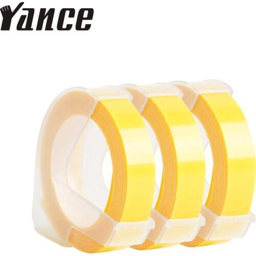 Yance 3pcs Light Yellow 9MM 6MM 12MM 3D Embossing Tape for Dymo Embossing Label Maker PVC label Dymo Tape for Motex E101