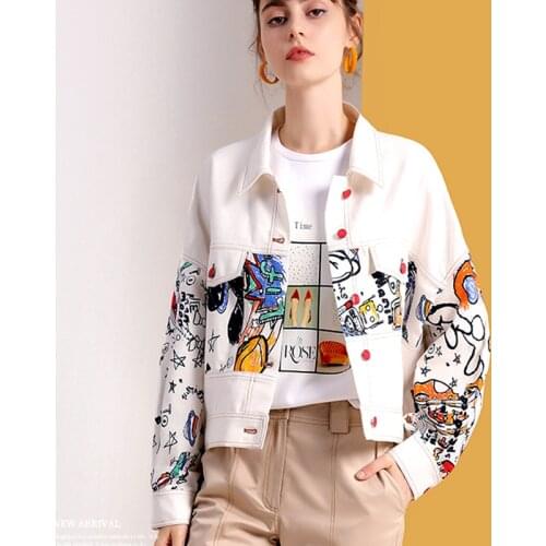 Fashion Jacket Women New Harajuku Streetwear Graffit Print Denim Jacket Casual Loose Jean Jacket Women Short Outwear Coat SY091