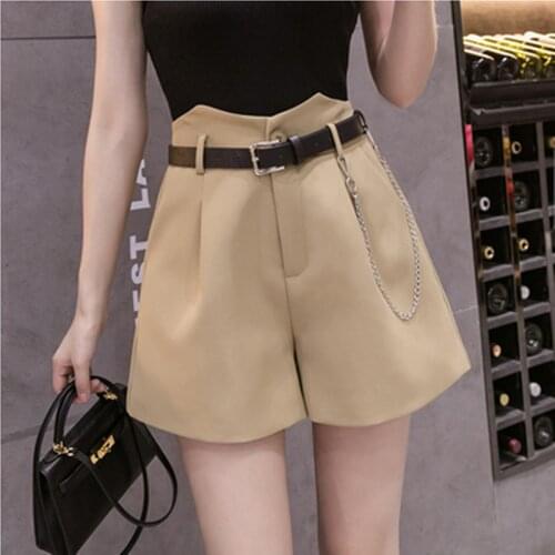 2021 New Arrival Summer Women Fashion Irregular High Waist Belt Shorts Students Large Size Wide Leg Hot Pants Female XL