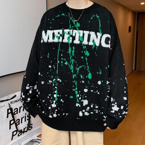 Winter Warm Mens O-neck Sweaters Letter Printed Tie-dye Casual Fashion Knitting Pullovers 2021 Plus Size Male Sweaters 3XL-M