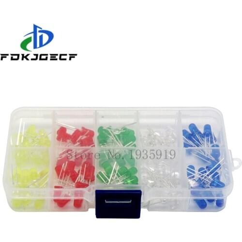 100pcs 5mm LED Diode 5 mm LED Assorted Kit DIY LEDS Set White Green Red Blue Yellow DIY Light Emitting Diode