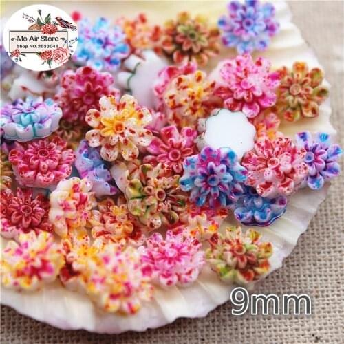100PCS 9mm Beautiful Mixed Color small Flower Resin Flowers Flatback Cabochon Scrapbooking DIY Phone Decoration