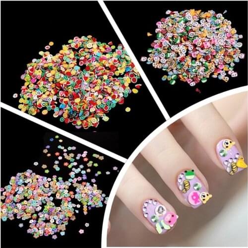 1000pcs Cute Stickers Fruit/Flower/Animal 3D Polymer Clay Tiny Fimo Fruit Slices Nail Art DIY Designs Nail Art Decorations