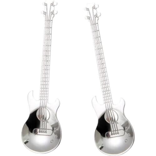 2021 New Guitar Coffee Teaspoons,4 Pcs Stainless Steel Musical Coffee Spoons Teaspoons Mixing Spoons Sugar Spoon(Silver)