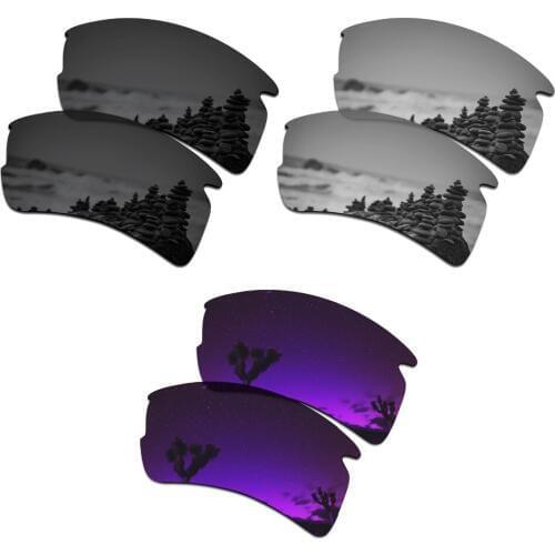 SmartVLT 3 Pairs Polarized Sunglasses Replacement Lenses for Oakley Flak 2.0 XL Stealth Black & Silver Titanium & Plasma Purple