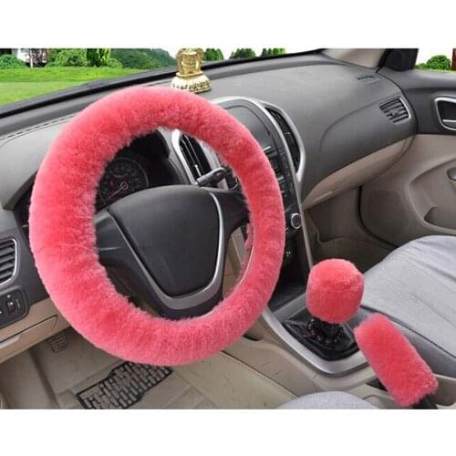 3Pcs/set pink Super thick Plush Gear Shift Collar winter Steering Wheel Cover+Handbrake cover + car Automatic Covers / Warm