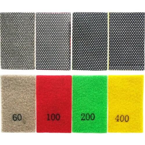 4pcs 90*55mm Diamond Sander Paper Hook Loop Back Electroplated Dry Wet Hand Polishing Sheet Sand Grinding Paper For Glass Stone