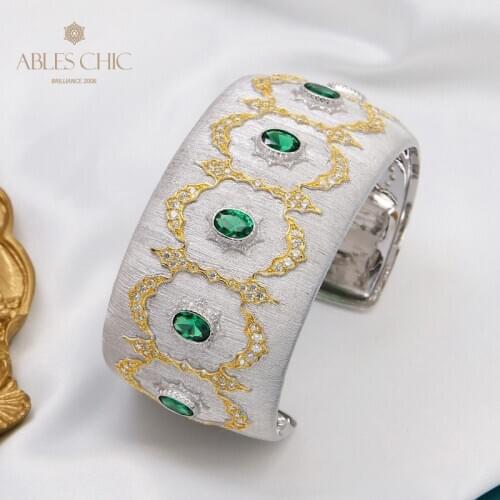 925 Silver Brilliant Emerald CZ Floral Blossoms Bangle Renaissance Silky Wedding Cuff Gold Tone Bridal Bracelets C11B2S25607