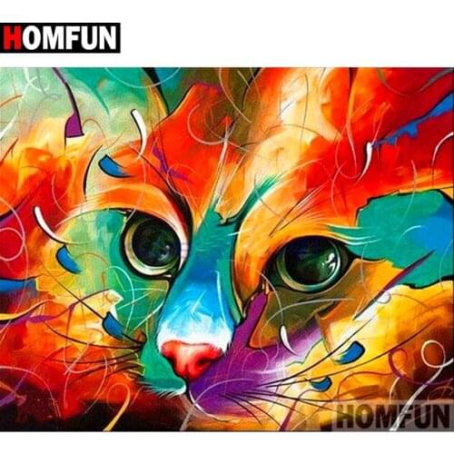 HOMFUN Full Square/Round Drill 5D DIY Diamond Painting "Oil painting cat" Embroidery Cross Stitch 3D Home Decor Gift A16881