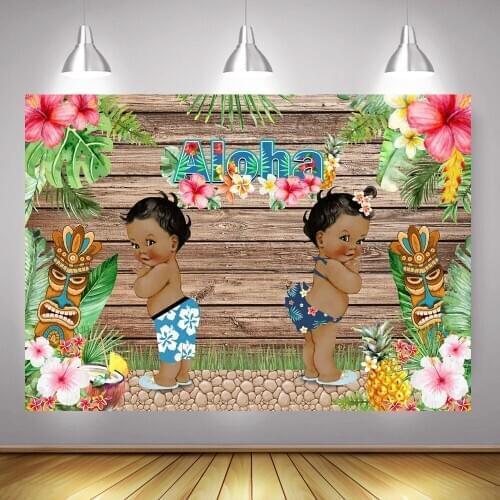 Aloha Themed Gender Reveal Background Decoration Newborn Baby Shower Backdrop Tropical Floral Luau Party Selfie Photography Prop
