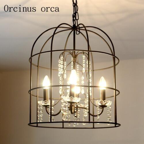 American creative retro crystal bird lantern pendant living room dining room bedroom European garden iron LED pendant lamp