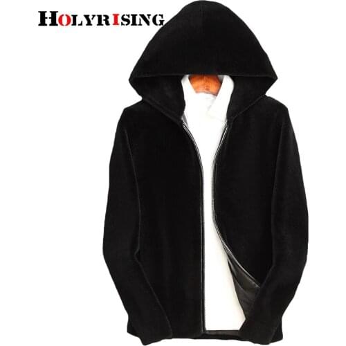 Autumn winter men wool jackets hooded luxurious black windproof thick outwear soft size 5xl zipper pockets male clothing 19600