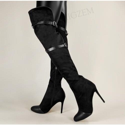 BERZIMER FASHION Women Over Knee Boots Slim High Heel Side Zip Thigh High Boots Ladies Unisex Shoes Woman Large Size 43 45 50 52