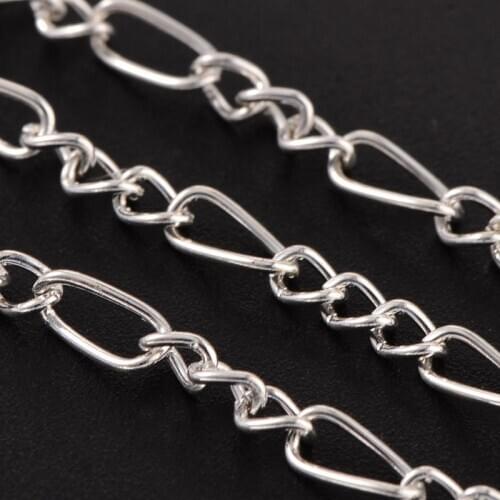 10m Silver Unwelded Iron Handmade Chains Mother-Son Chains for jewelry making,Mother Link:3x7mm,1mm Thick Son Link:2.5x4mm