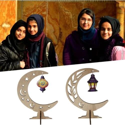 Wooden Eid Mubarak Ramadan Decoration Moon Lantern Islamic Muslim Party Decor Ornaments Kareem DIY Gift 449E