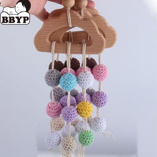 Baby Mobile Stroller Rattle Toys Gifts Pendant Beech Wooden Cloud Tassel Rattle Pacifier Chain Clip Bed Bell Toy