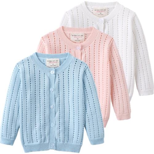 0-4Yrs Children Knitted Cardigan Sweater Summer Girls Clothing Hollow Out Kids Outerwear Jacket Baby Cotton Solid Color Cardigan