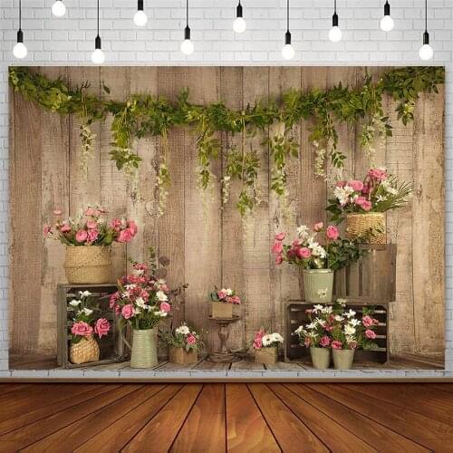 Avezano Baby Shower Backdrop Birthday Pink Flower Baby Photography Background Studio Green Leaf Plank Decor Photozone Photophone