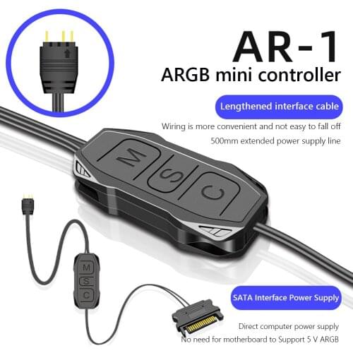 COOLMOON AR-1 RGB Controller Cable Computer PC 5V 3 Pin to SATA AURA ARGB Mini Control HUB Adapter for Cooling Fan Light Strip