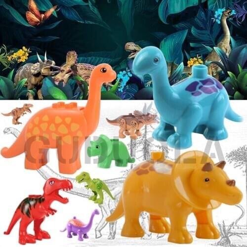 Duploed Animals Building Blocks Figures Dinosaurs Zoo Jurassic Period Series DIY Blocks Kids Educational Toys Gifts