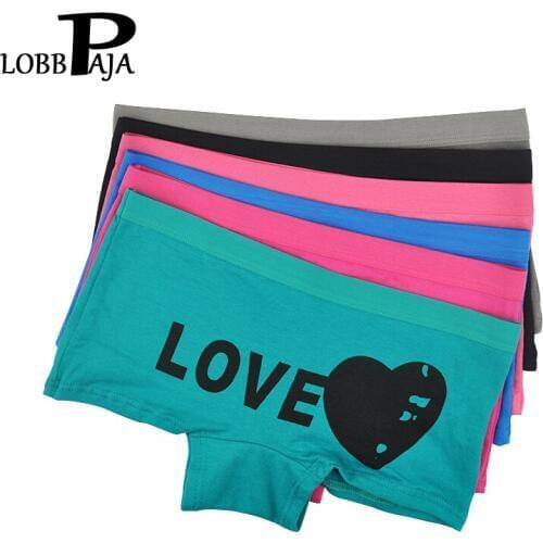LOBBPAJA Lot 6 pcs Underwear Women Cotton Panties Boxers Shorts Boyshort LOVE Print Ladies Knickers Lingerie M L XL #9216