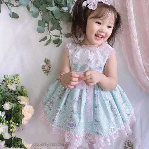 Miayii Baby Clothing Summer Spanish Lolita Princess Ball Gowns Bow Print Sleeveless Turkey Style Party Eid Dresses For Girls A65