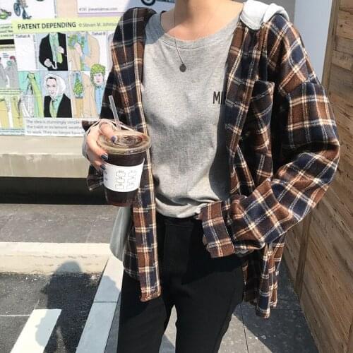 Fashion Autumn woman Plaid Hooded shirt Coat Womens Long Sleeve Cardigan Casual Jacket Blouse feminino womens clothes