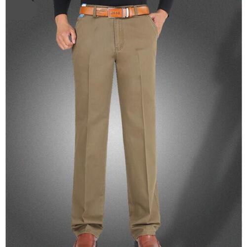 New Casual pants mens loose trousers cotton middle-aged business straight long trousers flat dress pants