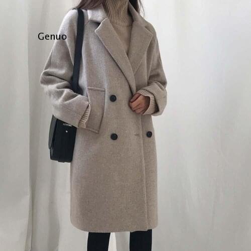 Autumn Winter Fashion Women Coats Casual Jackets Long Sleeve PeaCoats Outwear Female Elegant Wool double breasted