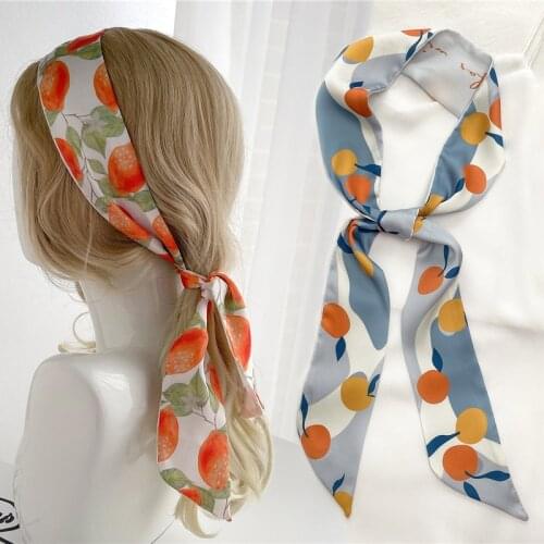 Fruit Print Women Headband For Hair Tie Head Scarf Accessories Satin Silk Headkerchief Ladies Kerchief For Girls Ribbon Bandana