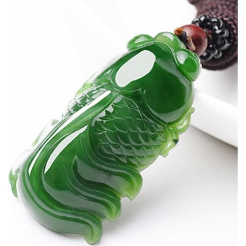 Drop Shipping Natural Green Nephrite Pendant Necklace Carved goldfish Pendant Men Women Fashion Jewelry Free rope