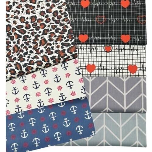 100% Cotton Twill Fabrics GRAY GREEN WHITE NAVY BLACK Geometric Electrocardiogram Anchor Leopard For Craft Patchwork Clothes Top